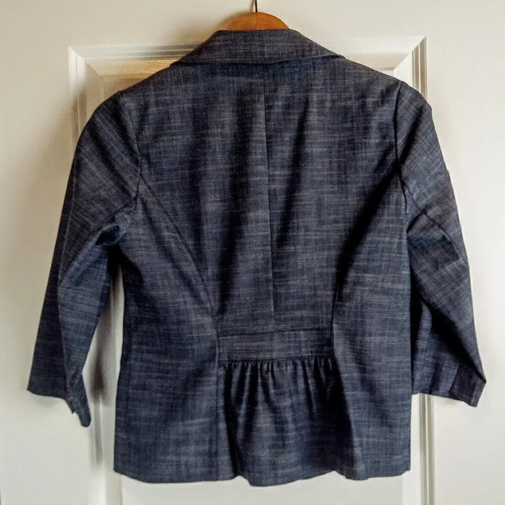 Marisa Christina Denim Blue Ruffle Collar Cotton Jacket